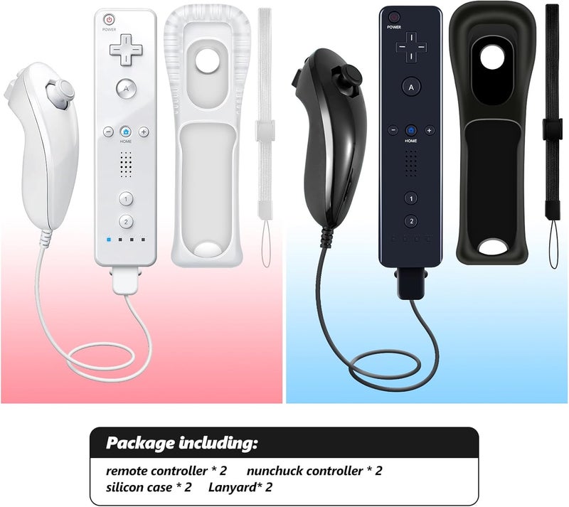 HZIME Replacement Remote Controller Compatible for Wii & Wii U, Built-in 2 in 1 Motion Plus with Silicon Case and Nunchuck (2 Pack White & Black) - Image 5